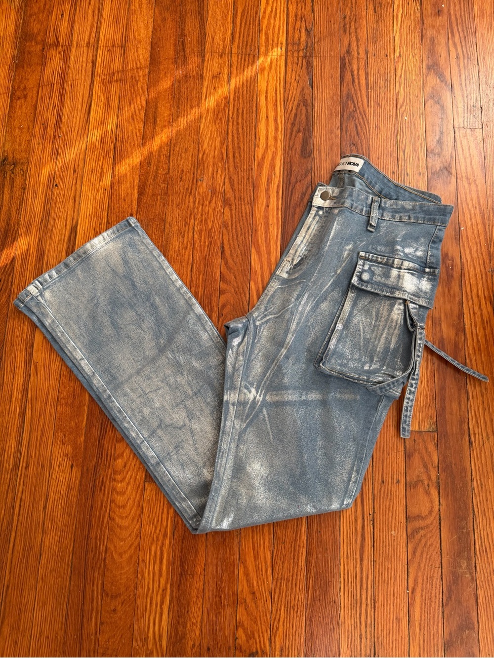 Metallic denim Cargo bootcut Jeans